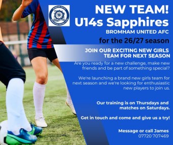 Bromham United U14 Sapphires girls team recruitment graphic